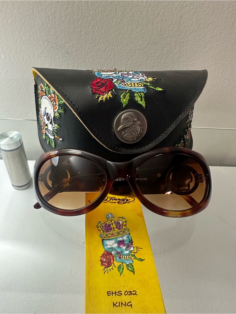 Ed Hardy EHS-032 Women's Oval TORTOISE SUNGLASSES Vintage
